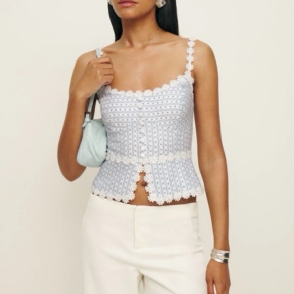 Reformation Tops - Reformation Minna Top , Light Blue Daisy-Trim Linen Camisole